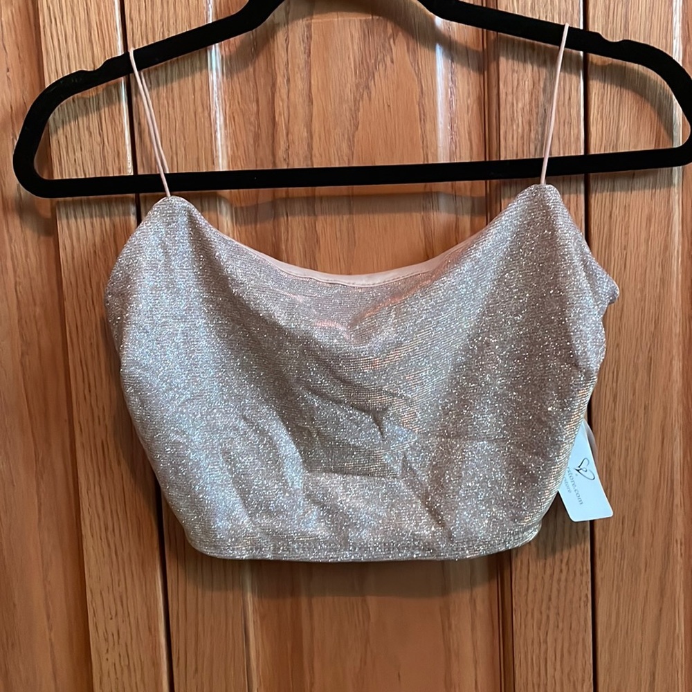 Pink sparkly crop top. Purchased from Windsor’s.